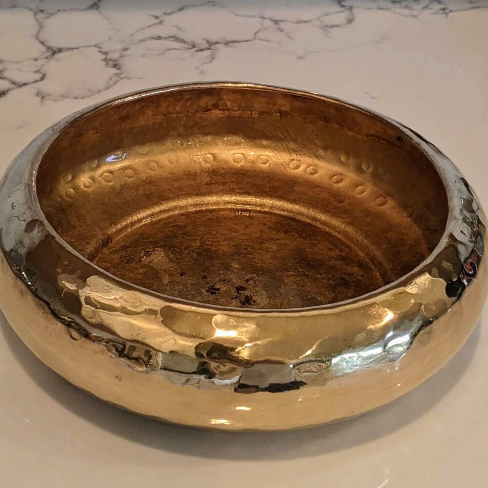 Hammered Solid Brass Floral Planter India 8.5" X 3"